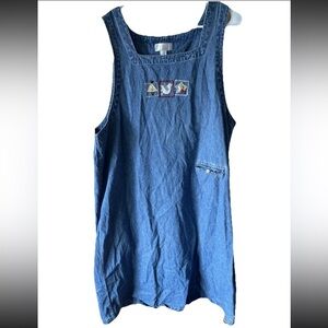 Vintage CJ Banks Cute Embroidered Chicken Denim Jean Jumper 20W